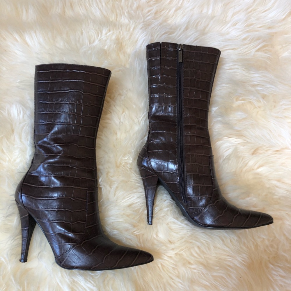 Colin Stuart Croc Embossed Brown Leather Boots